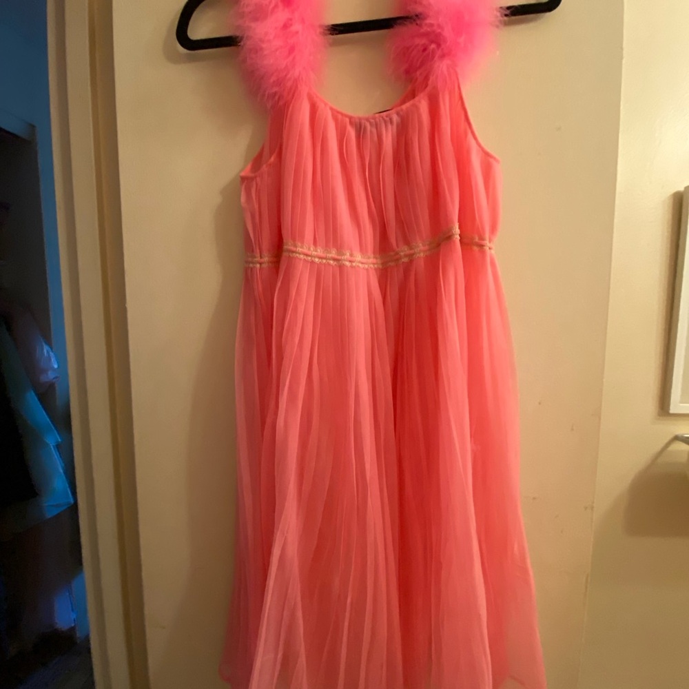 Pink Feather Trim Dress